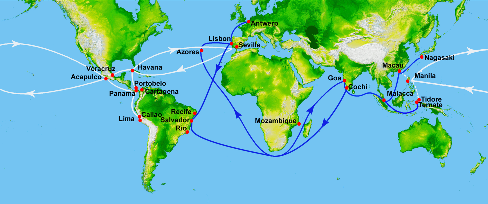 16th century Spanish and Portuguese trade routes