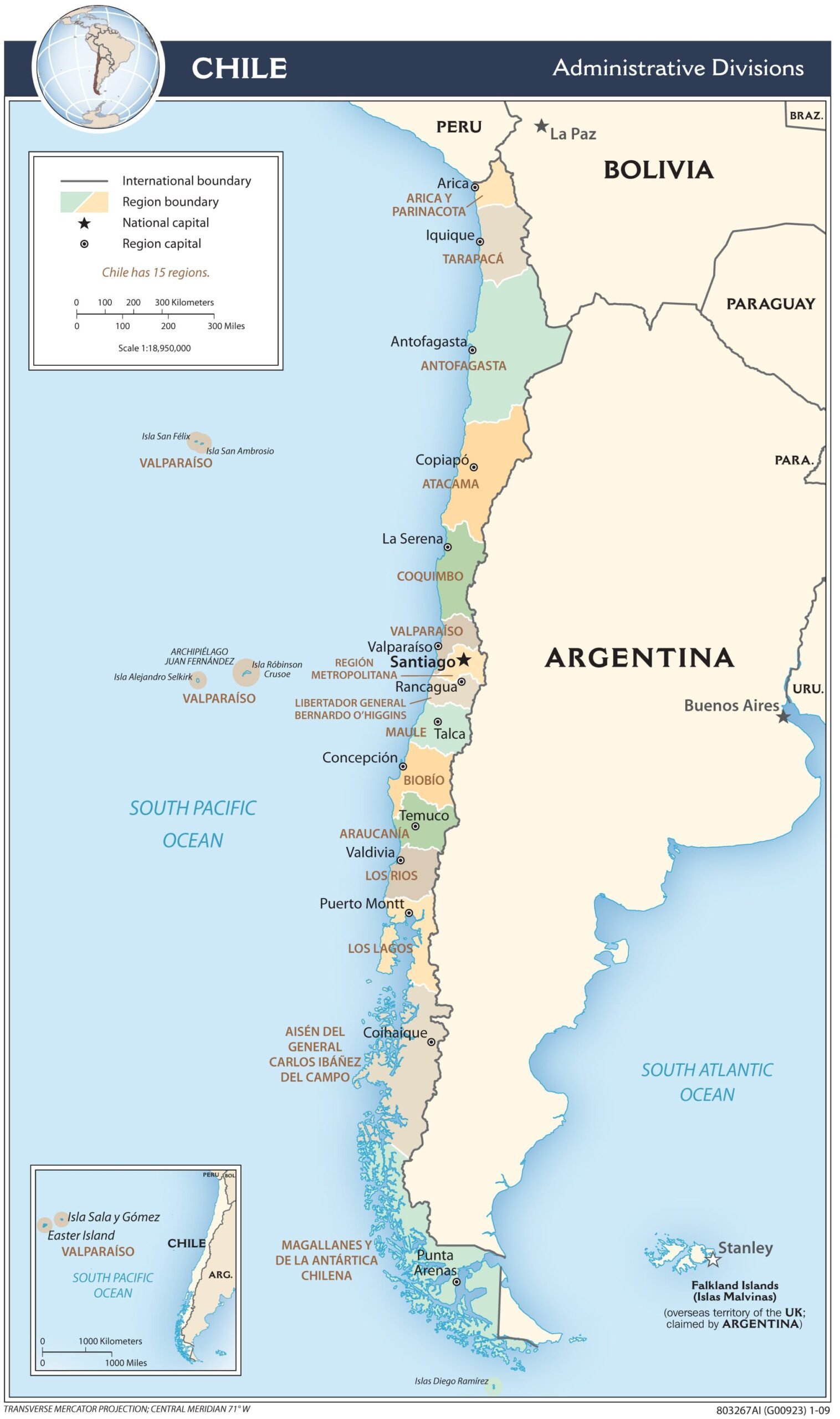 Modern administrative map of Chile