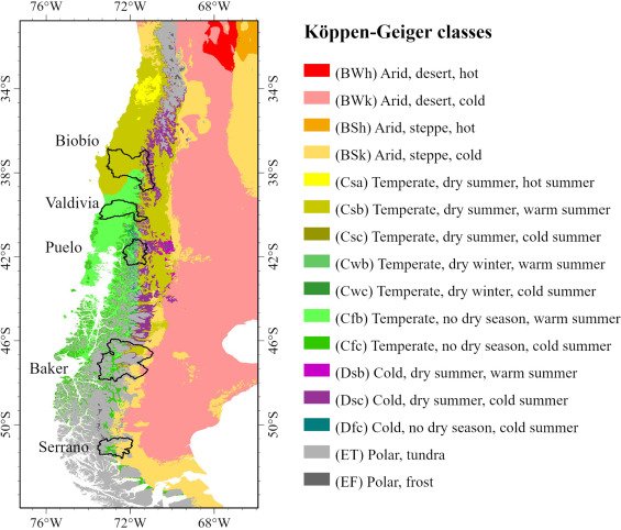 Köppen climate classification map of Chile